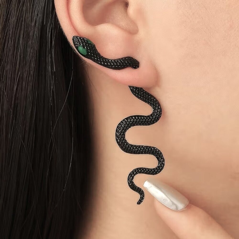 Snake Earrings Spiral Retro Unique Trendy Stylish Goddess Reptile Bold Statement